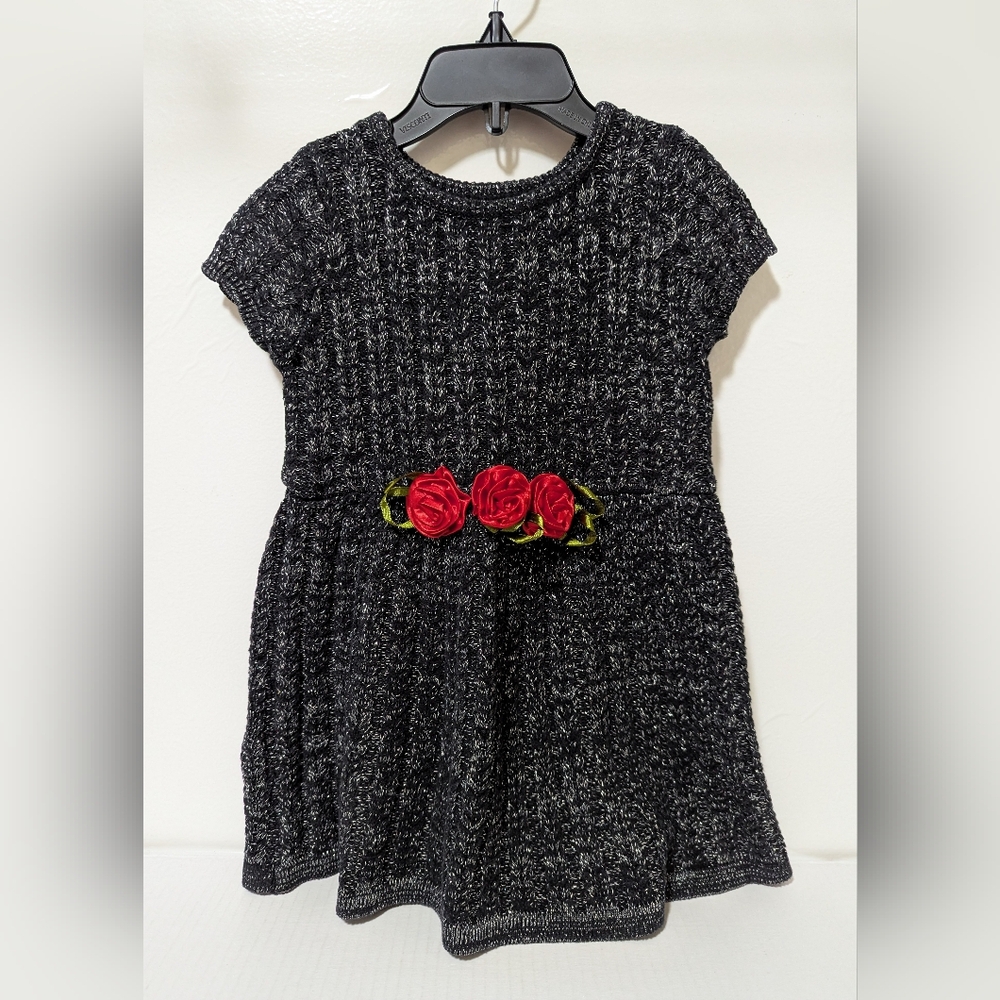 SZ 3T Wonder Kids Toddler Girl's Black Knit Dress W/Metallic Silver Threads